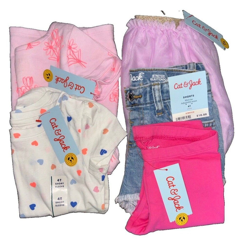 Cat & Jack 4T Girl’s 5pc Clothing Lot NWT Dress Skirt Short Legging Tee